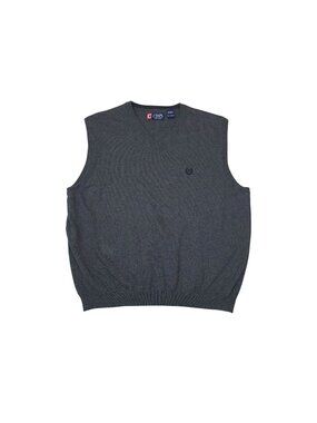 Chaps Mens Grey V-Neck Sleeveless Sweater Vest XXL 100% Cotton